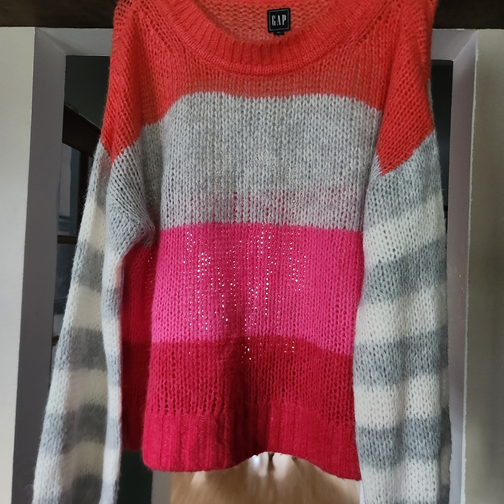 GAP Women's Striped Sweater - Red, Pink, Gray